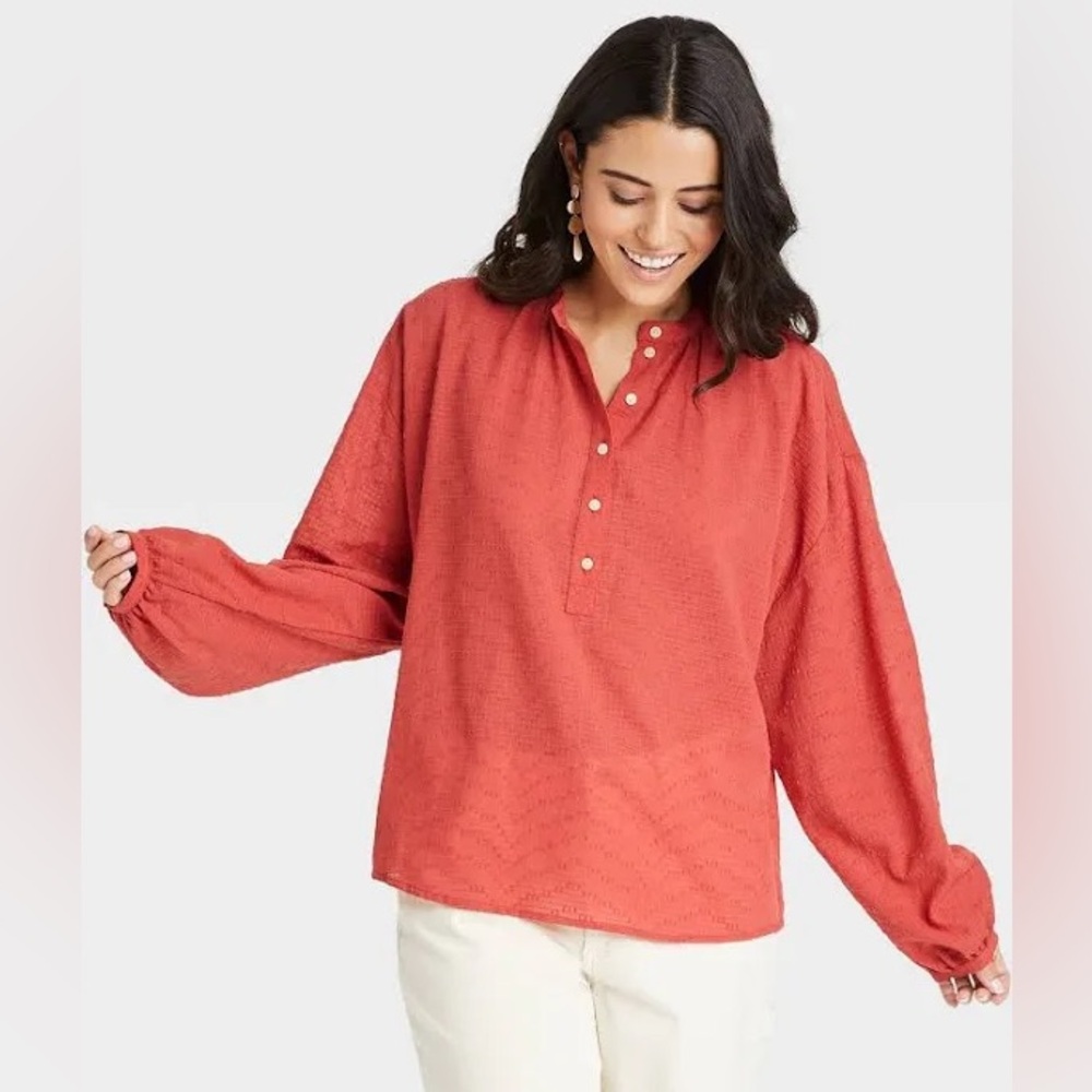 Universal Thread Women's Balloon Long Sleeve Poet Blouse Red